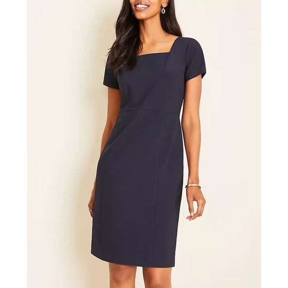 Ann Taylor Dresses & Skirts - NWT Ann Taylor Navy Square Neck Sheath Dress Short Sleeves Stretch Size 14